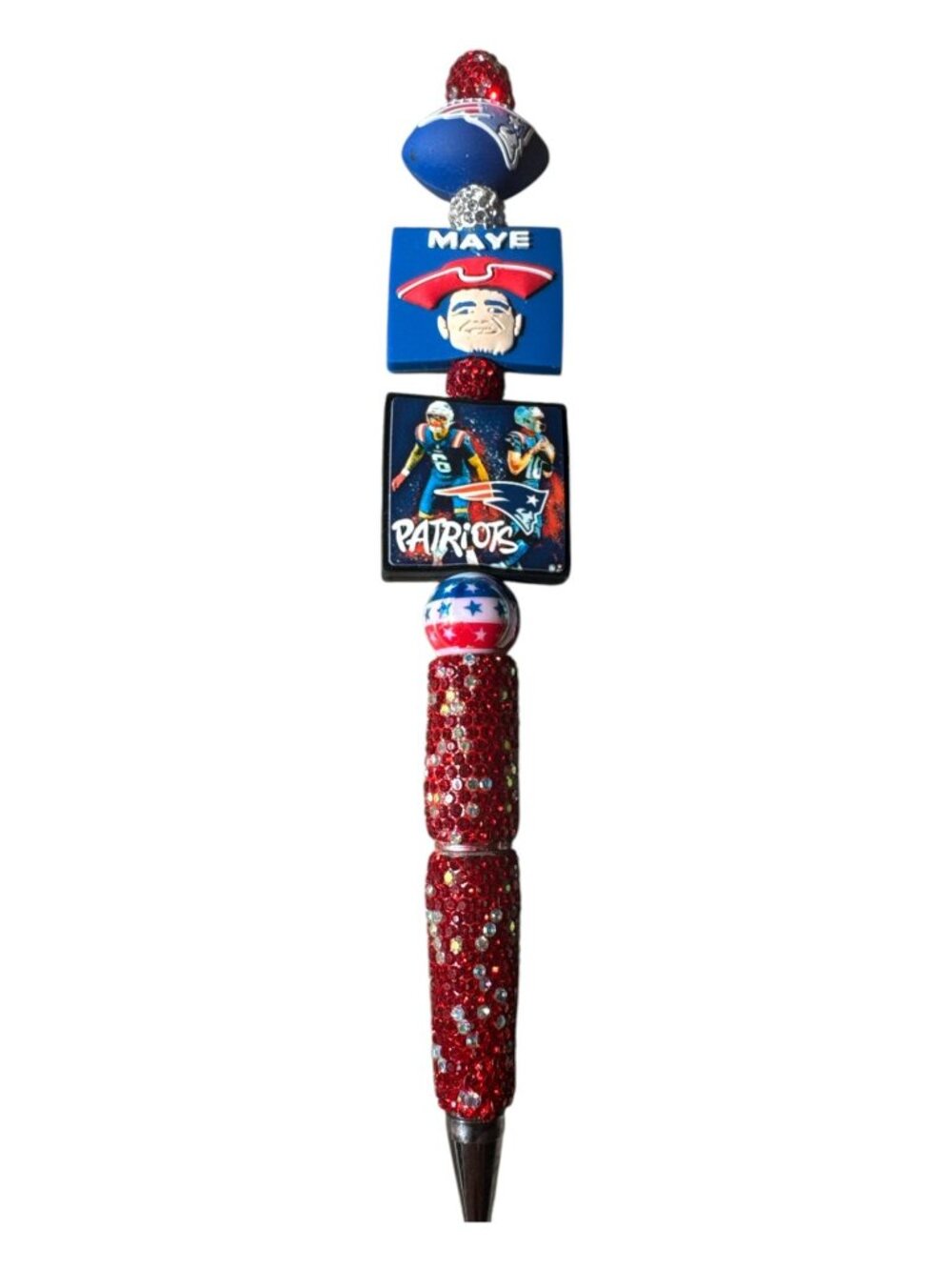 New England Patriots Themed Beaded Glitter Pen With Football & Player Designs